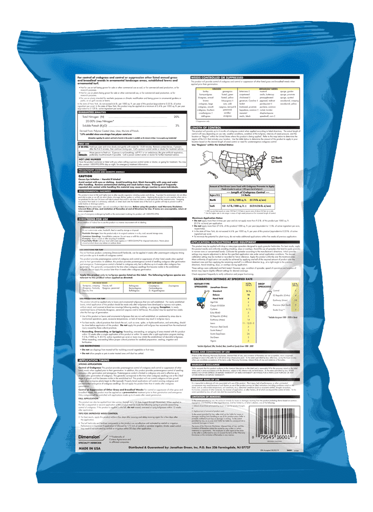 The back of the Veri-Green Crabgrass Preventer plus Lawn Fertilizer's blue packaging features detailed instructions, maps, and charts for effective use. The precise and clear guidelines are accompanied by a conveniently placed barcode at the bottom for easy scanning.