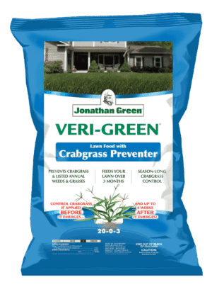 The Veri-Green Crabgrass Preventer plus Lawn Fertilizer by Jonathan Green offers a powerful crabgrass prevention while feeding your lawn for 3 months with its 20-0-3 formula, providing season-long control.