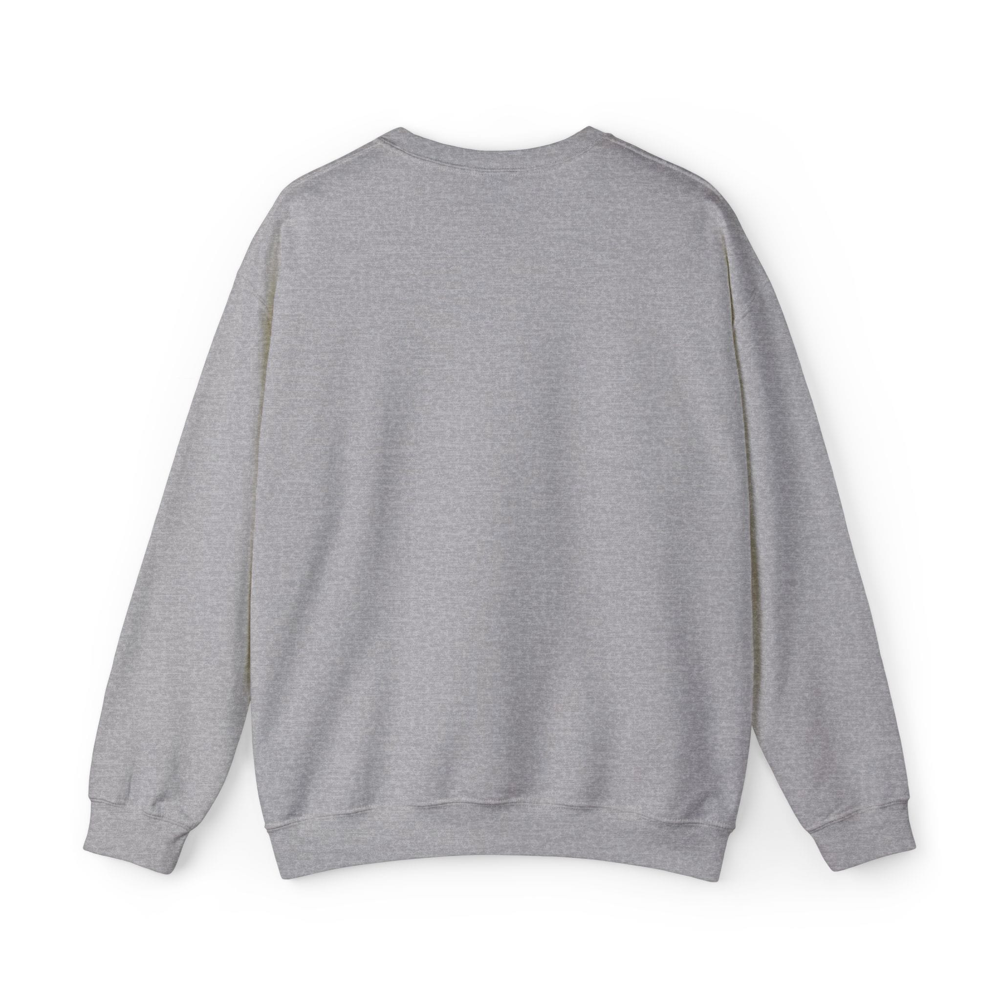 The JG Embroidered Heavy Blend™ Crewneck Sweatshirt in plain light gray is shown from the back against a white background.