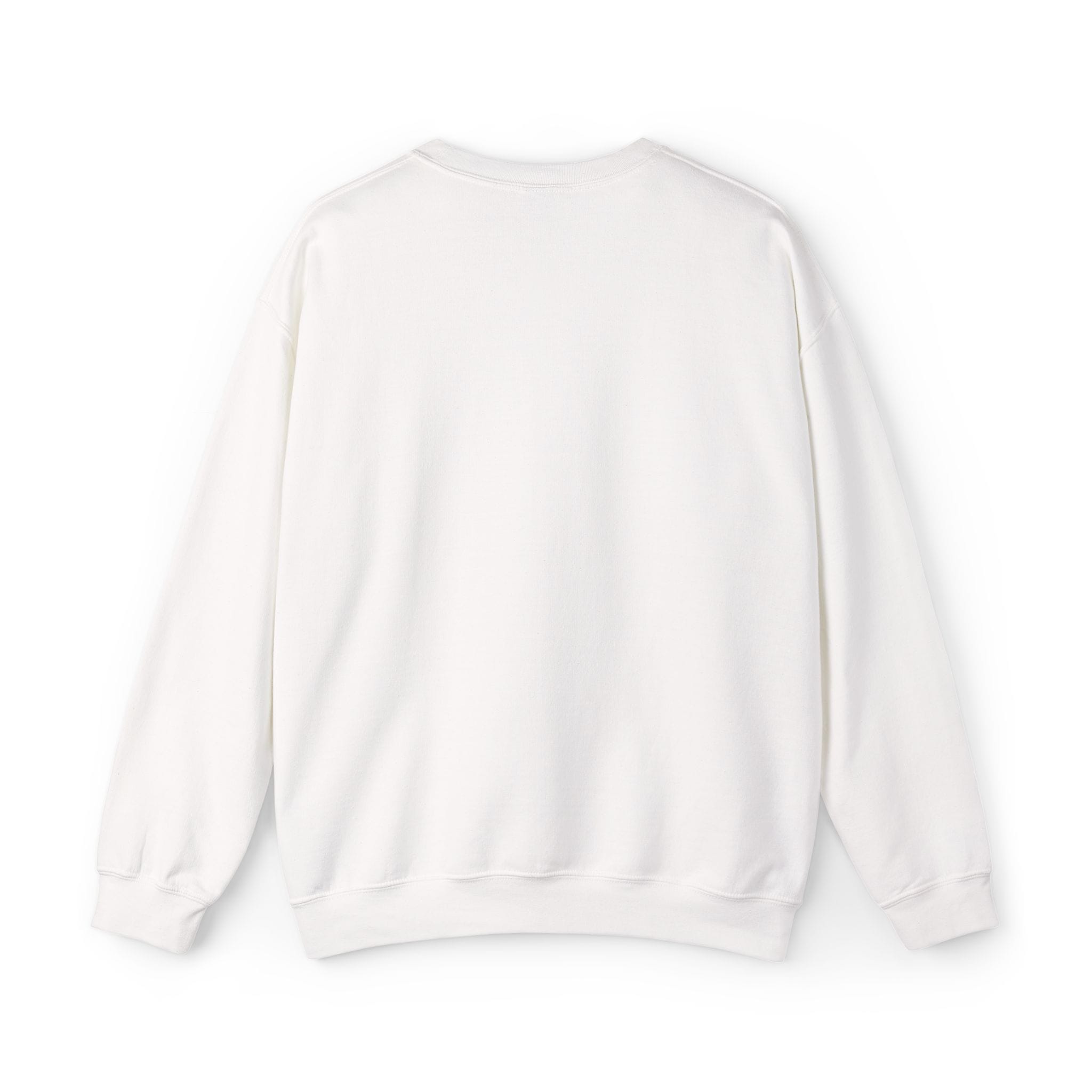The JG Embroidered Heavy Blend™ Crewneck Sweatshirt is shown laid flat, back side up, against a white background.