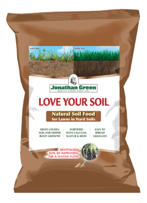 A bag of Love Your Soil® natural soil food product, designed to loosen soil and enhance root growth with added calcium, sulfur, and iron.