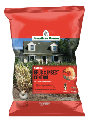 A bag of Natural Grub & Lawn Insect Control for lawns and landscapes.